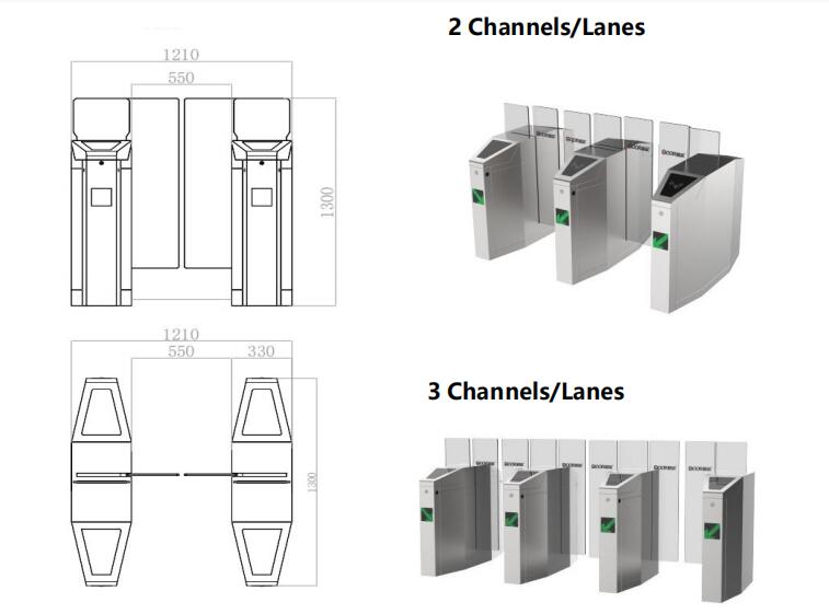 40W 550mm Width Cards Reader Glass Sliding Turnstile